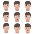 Set of variation of emotions of the same guy. He is smiling, sad, angry, surprised, outraged, confused, winking, in love.