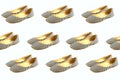 A set of variations of angles of women's summer shoes made of fabric in white and blue stripes, ballet flats isolated on