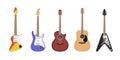 Set of guitars different form on white background. Vector musical instrument in cartoon style Royalty Free Stock Photo