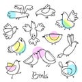 Set variety of abstract birds. Simple line design. Vector illustration Royalty Free Stock Photo