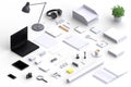 Set of variety blank office objects organized for company presentation