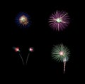 Set of variety colorful fireworks isolated on black background Royalty Free Stock Photo