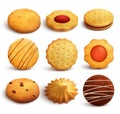 Set of variety cookies baked from wheat flour isolated on white background in realistic style vector illustration Royalty Free Stock Photo