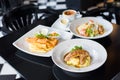 Set of variety foods on the restaurant table Royalty Free Stock Photo