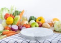 Set of variety vegetable with copy space of chopping board on kitchen counter bar