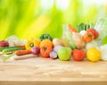 Set of variety vegetable with copy space of wood table.Healthy eating with vegetarian