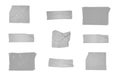 Set of various adhesive tape pieces isolated on white background.