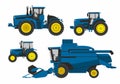Set of various agricultural machinery. Tractors, harvester Royalty Free Stock Photo