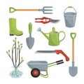 Set of various agricultural tools for garden care