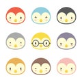 Set of various avatar penguin facial expressions. Adorable cute baby animal head vector illustration. Royalty Free Stock Photo