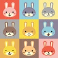 Set of various avatars of bunny facial expressions. Adorable cute baby animal head vector illustration. Royalty Free Stock Photo