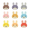 Set of various avatars of bunny facial expressions. Adorable cute baby animal head vector illustration. Royalty Free Stock Photo