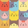 Set of various avatars of cat facial expressions. Adorable cute baby animal head vector illustration. Royalty Free Stock Photo