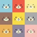 Set of various avatars of cat facial expressions. Adorable cute baby animal head vector illustration. Royalty Free Stock Photo