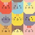 Set of various avatars of cat facial expressions. Adorable cute baby animal head vector illustration. Royalty Free Stock Photo