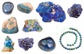 Set of various azurite natural mineral gem stones Royalty Free Stock Photo