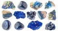 Set of various Azurite stones cutout on white Royalty Free Stock Photo