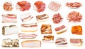 Set of various bacons isolated on white Royalty Free Stock Photo
