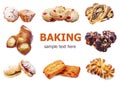 Set various baking isolated on white background Royalty Free Stock Photo