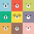 Set of various bear facial expressions avatar. Adorable cute baby animal head vector illustration. Royalty Free Stock Photo