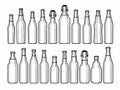 Set of various beer bottles. Bottles of different shapes and sizes. Line drawing