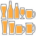 Set various beer bottles, mugs and glases. Royalty Free Stock Photo
