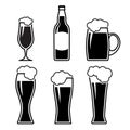 Set various beer bottles, mugs and glases. Royalty Free Stock Photo