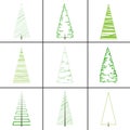 Set of various bizarre evergreen coniferous trees