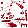 Set of various blood or paint splatters. Realistic vector illustration. Royalty Free Stock Photo