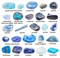 Set of various blue gemstones with names isolated Royalty Free Stock Photo