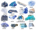 Set of various blue raw rocks with names cutout Royalty Free Stock Photo