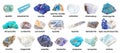 Set of various blue unpolished stones with names Royalty Free Stock Photo