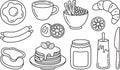 Set of various breakfast doodle elements food and drinks vector illustration Royalty Free Stock Photo