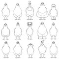 Set of various chicken line art