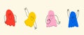 Set of Various bright of ghosts with face emotions, hands and legs. Hand drawn trendy Vector illustration for kids. Royalty Free Stock Photo