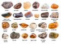 Set of various brown gemstones with names isolated Royalty Free Stock Photo