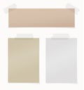 Set of various brown, gray note papers on white