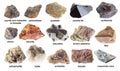 Set of various brown rough minerals with names Royalty Free Stock Photo