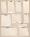 Set of various brown torn note papers
