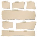 Set of various brown torn note papers with