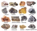 Set of various brown unpolished stones with names Royalty Free Stock Photo