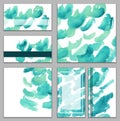 Set of various business cards, cutaways - abstract bright blue, azure watercolor hand-painted background