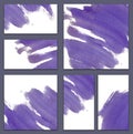 Set of various business cards, cutaways templates - abstract blue watercolor hand-painted background, violet ink stroke