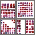 Set of various business cards, cutaways templates - abstract watercolor of bright red, pink and lilac strokes Royalty Free Stock Photo