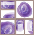 Set of various business cards, cutaways templates - Watercolor bright purple circle with brush texture and gradient, minimalistic