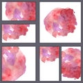 Set of various business cards, cutaways templates - Watercolor pink dot with drips and stains isolated on white