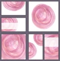 Set of various business cards, cutaways templates - watercolor pink hand painted circles and dots