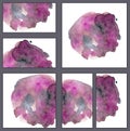 Set of various business cards, cutaways templates - Watercolor purple dot with drip and stain, minimalistic illustration