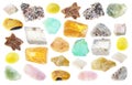 Set of various calcite stones cutout on white