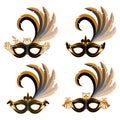 Set of various carnival masks with the image of different animals - owl, wolf, horse, raccoon. Carnival concept illustration.